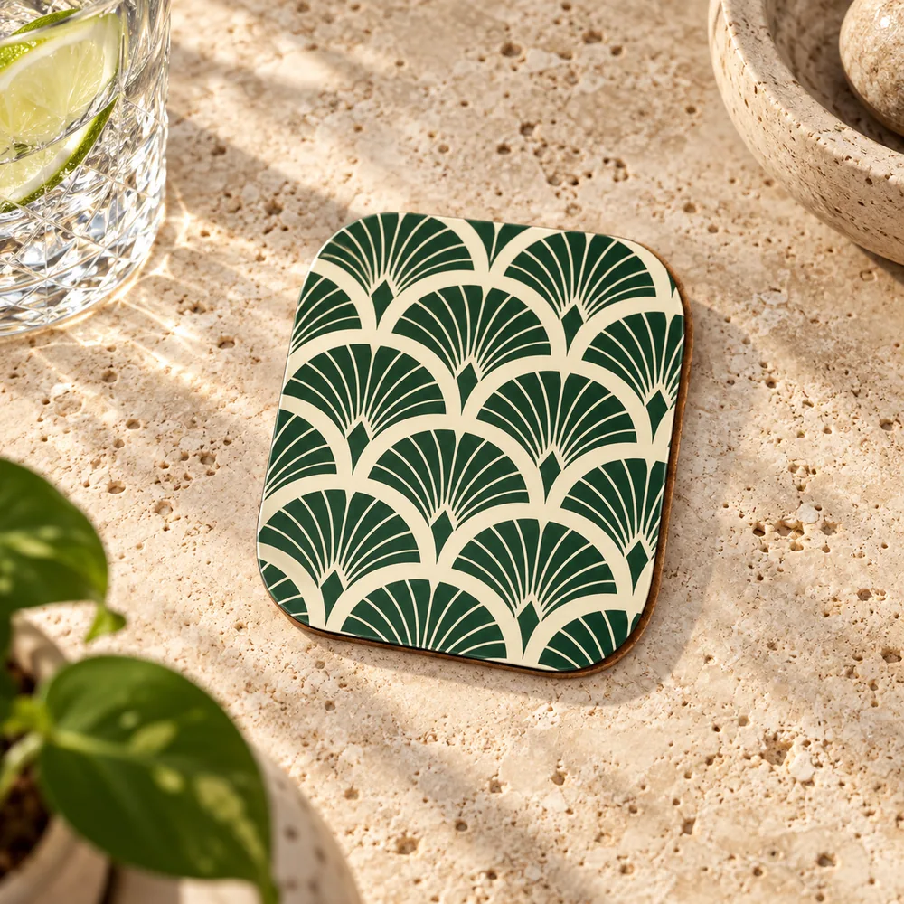 Square coaster with a printed design